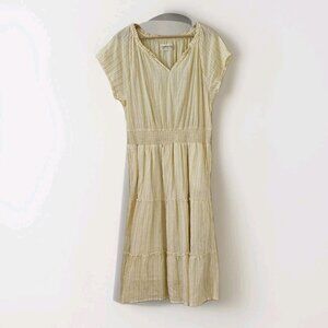 Aventura Dress Womens XL Buttery Yellow White Tiered Lined Skirt Summer Cottage
